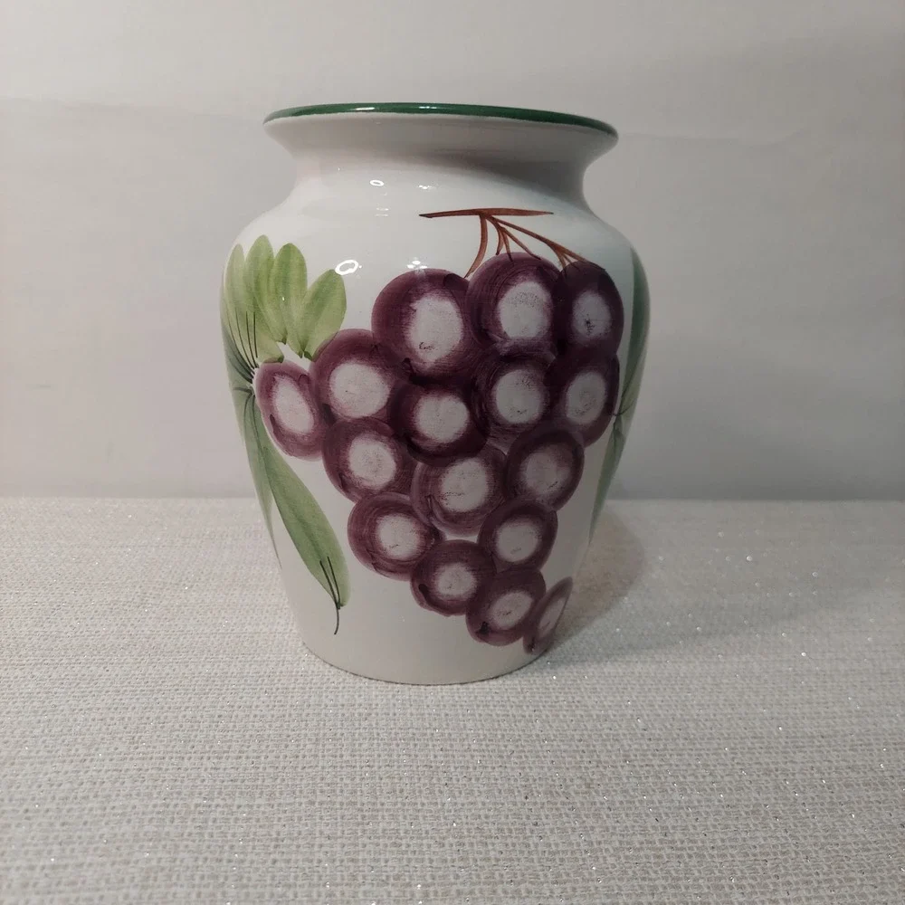 Coop Ceramiche Toscane Italy Handpainted Grape Ceramic Vase White Green Purple